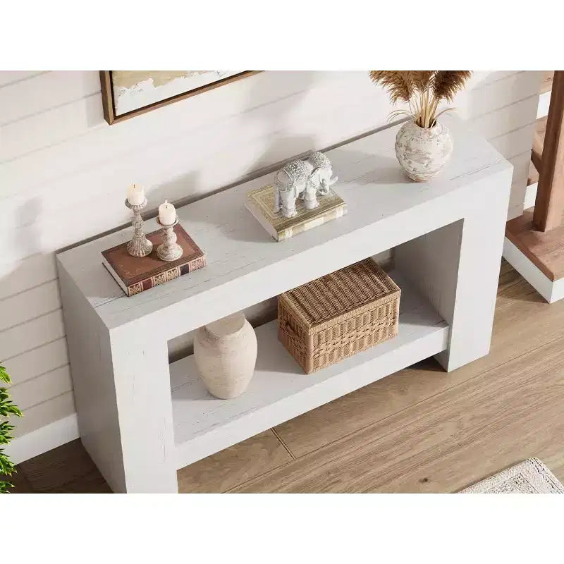 Table console style ferme 47 po, table d'entrée et console 2 niveaux avec rangement ouvert pour salon, couloir et décoration de hall