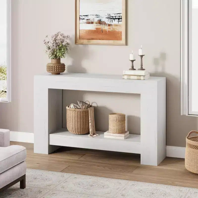 Table console style ferme 47 po, table d'entrée et console 2 niveaux avec rangement ouvert pour salon, couloir et décoration de hall