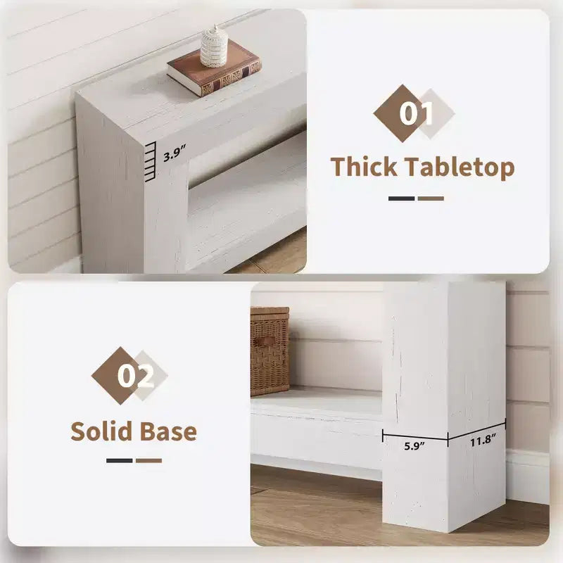 Table console style ferme 47 po, table d'entrée et console 2 niveaux avec rangement ouvert pour salon, couloir et décoration de hall