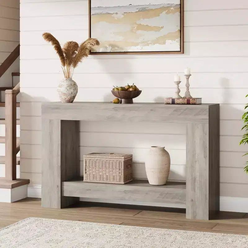 Table console style ferme 47 po, table d'entrée et console 2 niveaux avec rangement ouvert pour salon, couloir et décoration de hall