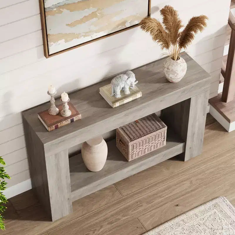 Table console style ferme 47 po, table d'entrée et console 2 niveaux avec rangement ouvert pour salon, couloir et décoration de hall