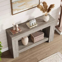 Table console style ferme 47 po, table d'entrée et console 2 niveaux avec rangement ouvert pour salon, couloir et décoration de hall