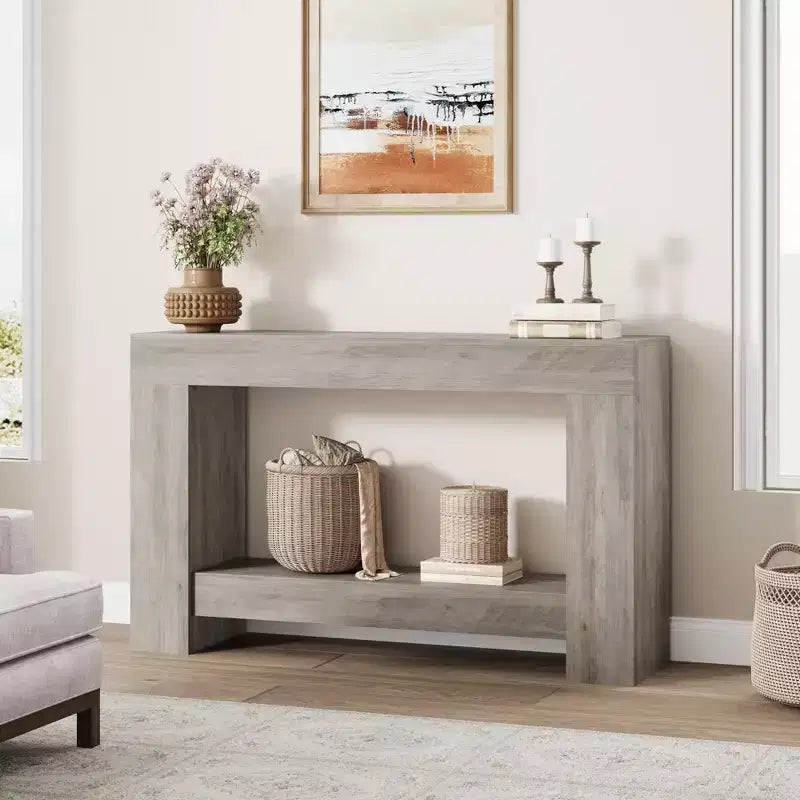 Table console style ferme 47 po, table d'entrée et console 2 niveaux avec rangement ouvert pour salon, couloir et décoration de hall