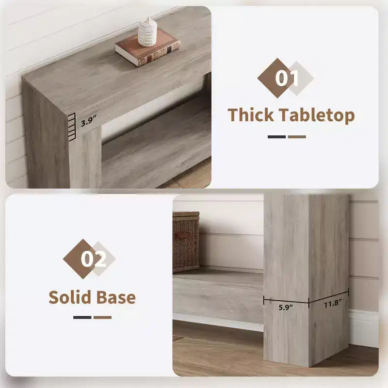 Table console style ferme 47 po, table d'entrée et console 2 niveaux avec rangement ouvert pour salon, couloir et décoration de hall