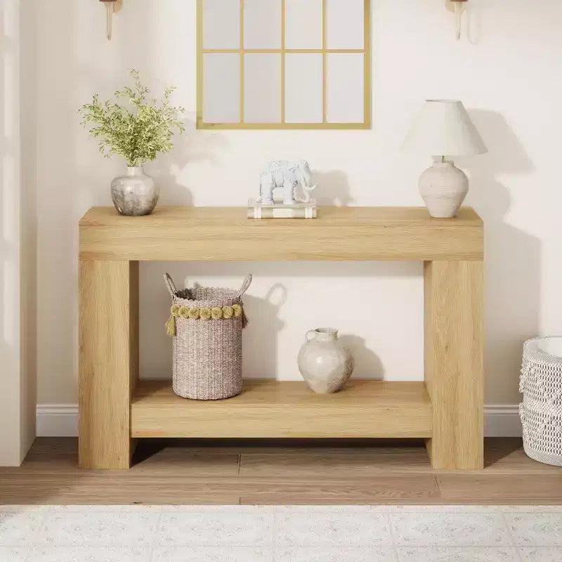 Table console style ferme 47 po, table d'entrée et console 2 niveaux avec rangement ouvert pour salon, couloir et décoration de hall
