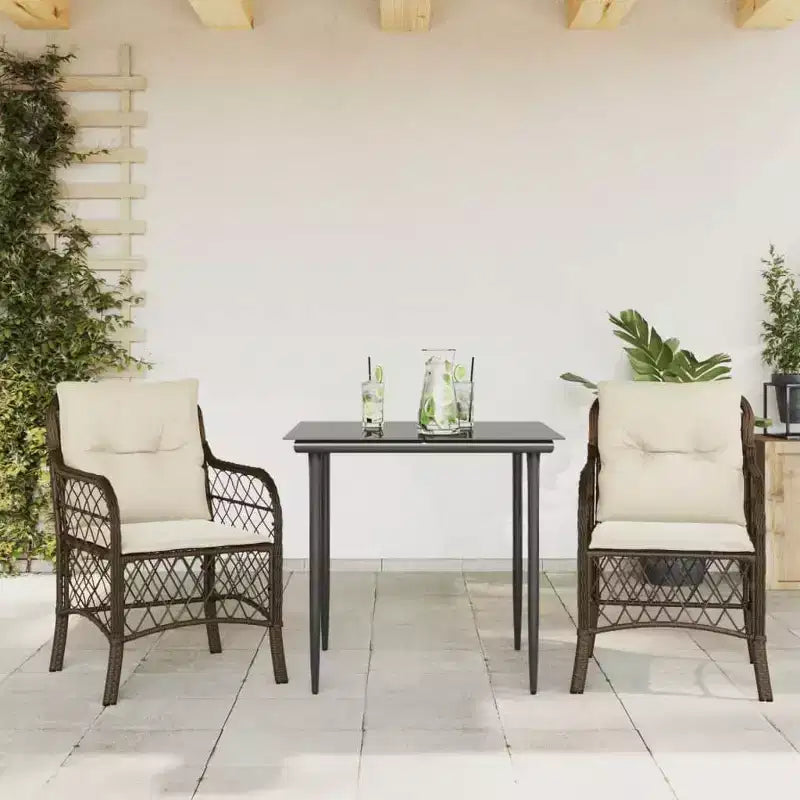 Ensemble de bistro 2 places en résine tressée avec coussins vidaXL - Mobilier de salle à manger d'extérieur moderne