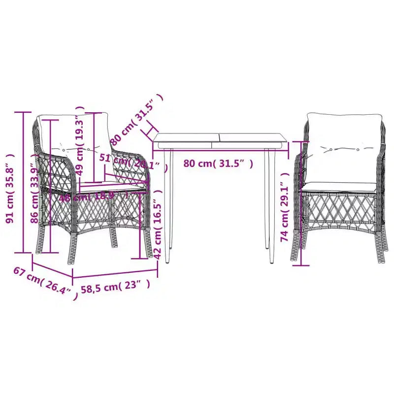 Ensemble de bistro 2 places en résine tressée avec coussins vidaXL - Mobilier de salle à manger d'extérieur moderne