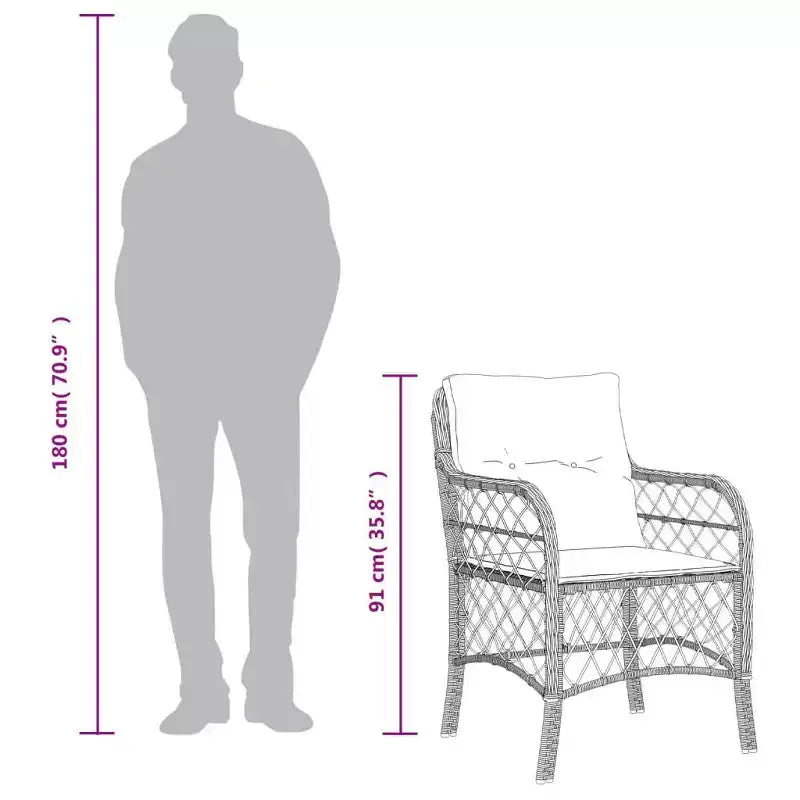 Ensemble de bistro 2 places en résine tressée avec coussins vidaXL - Mobilier de salle à manger d'extérieur moderne