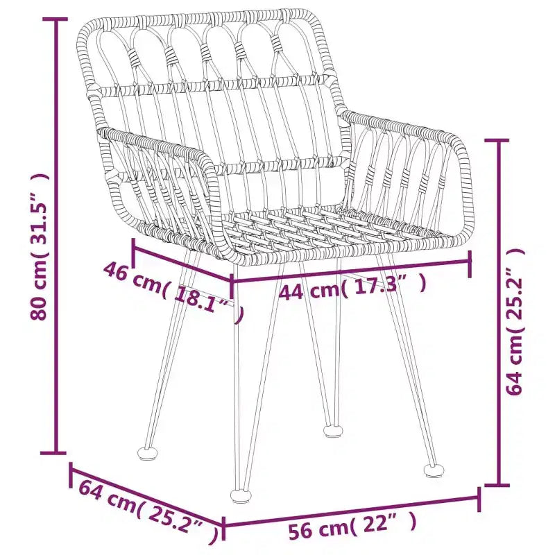 vidaXL Ensemble bistro de terrasse extérieure et balcon, table et chaises aspect rotin, 3 pièces