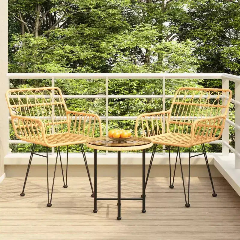 vidaXL Ensemble bistro de terrasse extérieure et balcon, table et chaises aspect rotin, 3 pièces