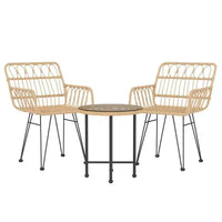 vidaXL Ensemble bistro de terrasse extérieure et balcon, table et chaises aspect rotin, 3 pièces