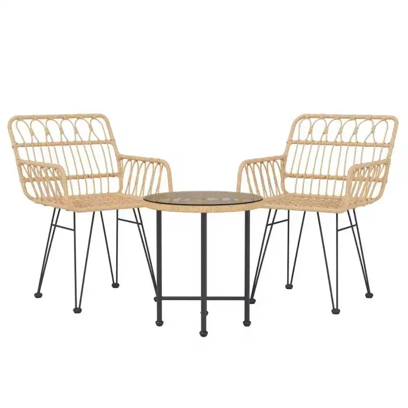vidaXL Ensemble bistro de terrasse extérieure et balcon, table et chaises aspect rotin, 3 pièces