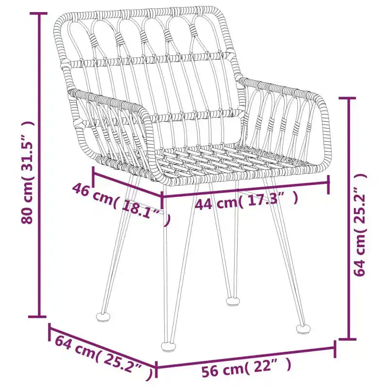 vidaXL Ensemble bistro de terrasse extérieure et balcon, table et chaises aspect rotin, 3 pièces