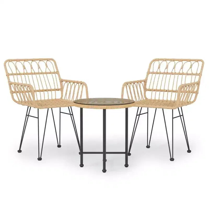 vidaXL Ensemble bistro de terrasse extérieure et balcon, table et chaises aspect rotin, 3 pièces