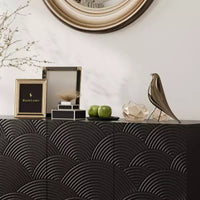 JVNOXK Buffet moderne à quatre portes de 150 cm, meuble de rangement rectangulaire avec dispositif anti-basculement indépendant, adapté aux cuisines, noir