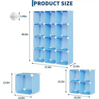 Organisateur de rangement 12 cubes en PVC, meuble multifonctionnel empilable pour le bureau à domicile, bleu