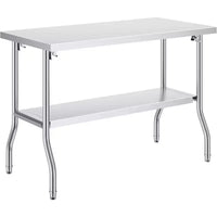 Table de travail 48 x 30 po avec étagère inférieure - Table pliante robuste en acier inoxydable avec pied réglable, table de préparation alimentaire pour cuisine commerciale