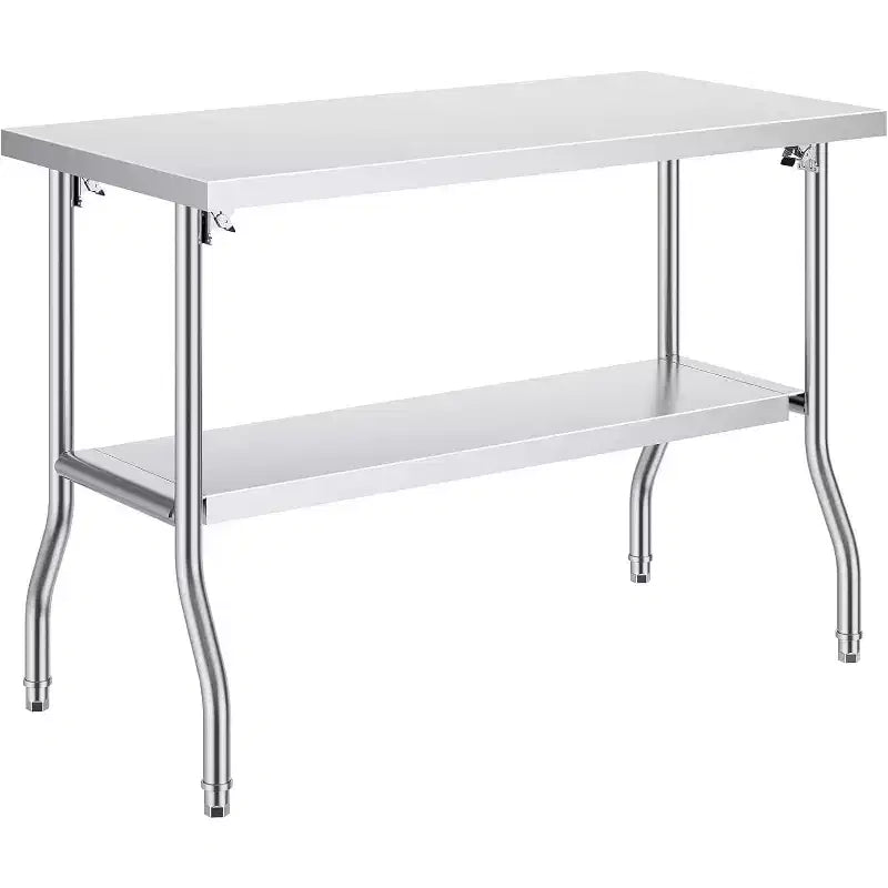 Table de travail 48 x 30 po avec étagère inférieure - Table pliante robuste en acier inoxydable avec pied réglable, table de préparation alimentaire pour cuisine commerciale