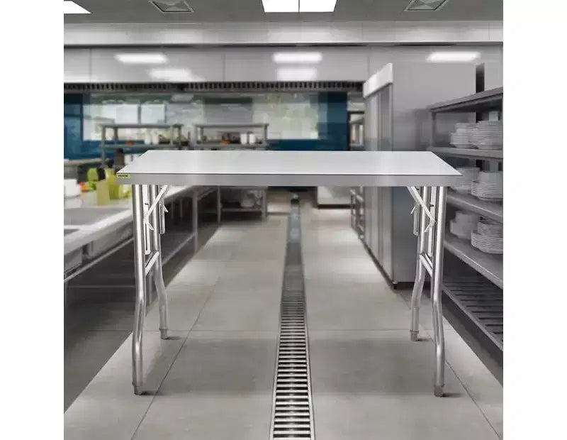 Table de travail 48 x 30 po avec étagère inférieure - Table pliante robuste en acier inoxydable avec pied réglable, table de préparation alimentaire pour cuisine commerciale