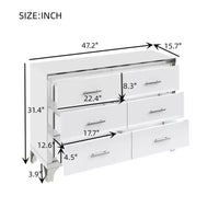 Commode MAYEERTY laquée brillante avec poignées métalliques, meuble de rangement miroir à 6 tiroirs pour chambre, blanc