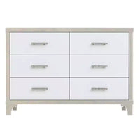 Commode MAYEERTY laquée brillante avec poignées métalliques, meuble de rangement miroir à 6 tiroirs pour chambre, blanc