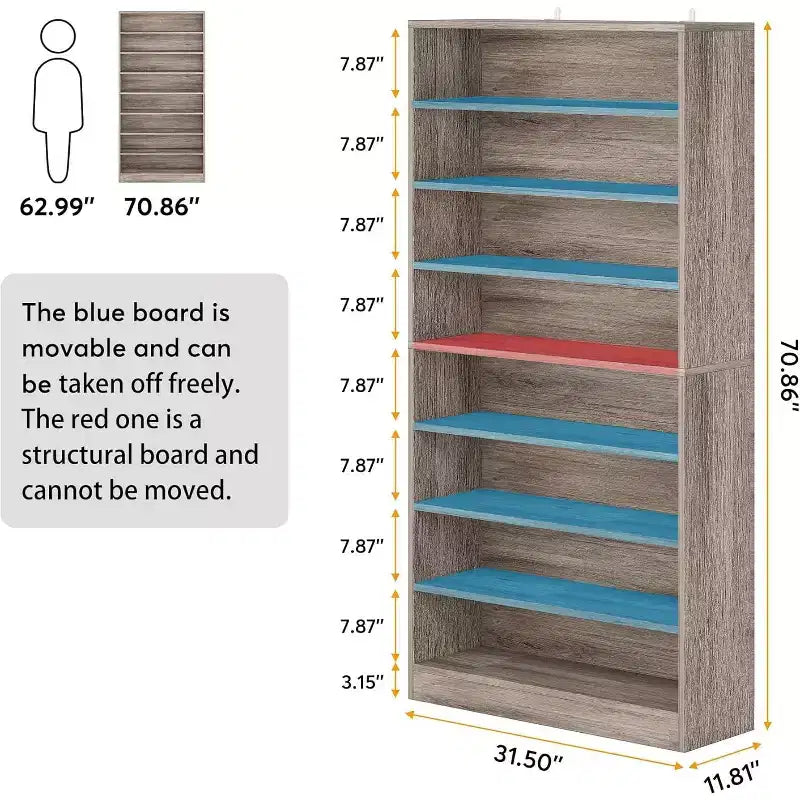Meuble à chaussures haut Lantine 9 niveaux pour 40-45 paires, rangement robuste autoportant en bois pour entrée, 70,8 po, gris beige