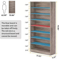 Meuble à chaussures haut Lantine 9 niveaux pour 40-45 paires, rangement robuste autoportant en bois pour entrée, 70,8 po, gris beige