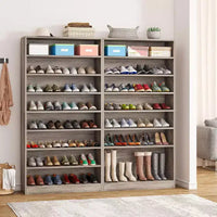 Meuble à chaussures haut Lantine 9 niveaux pour 40-45 paires, rangement robuste autoportant en bois pour entrée, 70,8 po, gris beige