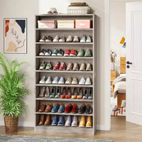 Meuble à chaussures haut Lantine 9 niveaux pour 40-45 paires, rangement robuste autoportant en bois pour entrée, 70,8 po, gris beige