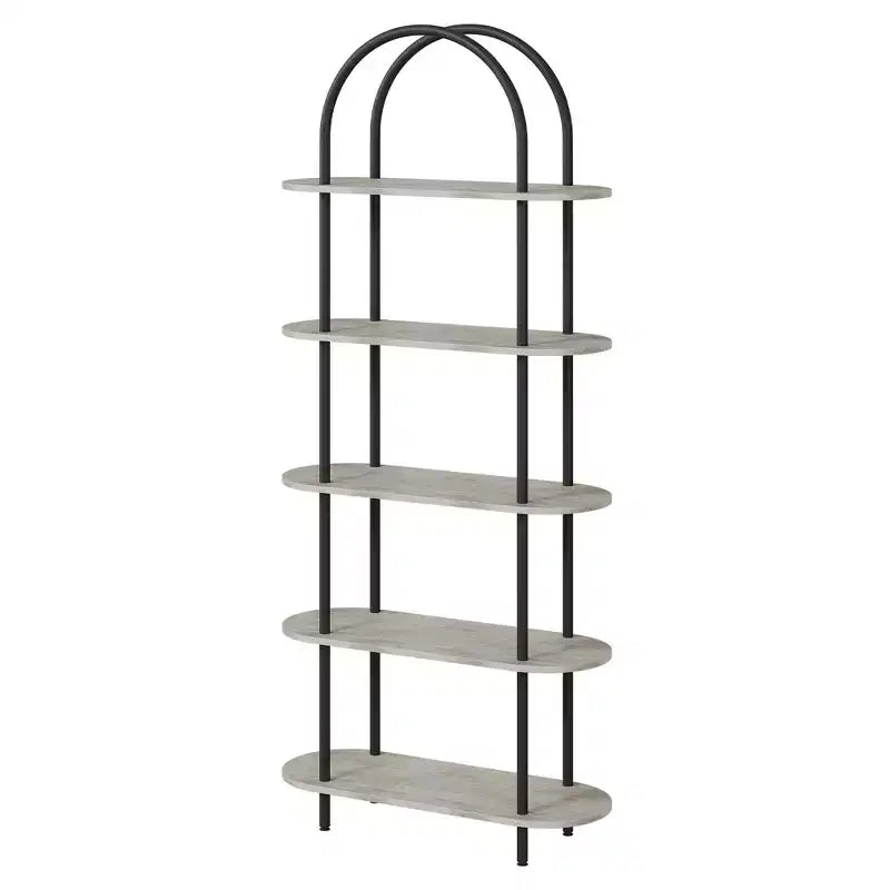 Lot de 2 bibliothèques à arcades noires et gris graphite 71 C, étagère à 5 niveaux avec cadre en métal pour salon/chambre/bureau