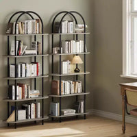 Lot de 2 bibliothèques à arcades noires et gris graphite 71 C, étagère à 5 niveaux avec cadre en métal pour salon/chambre/bureau