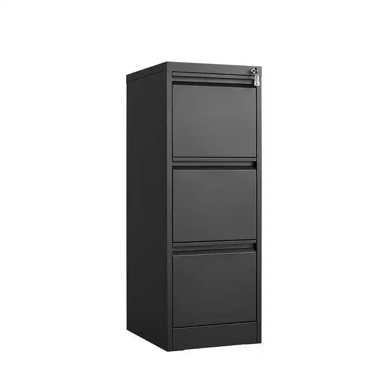 VIYET 41 classeur vertical verrouillable à 3 tiroirs, armoire de rangement de bureau en métal noir (anti-basculement pour dossiers Lettre/A4/Legal)