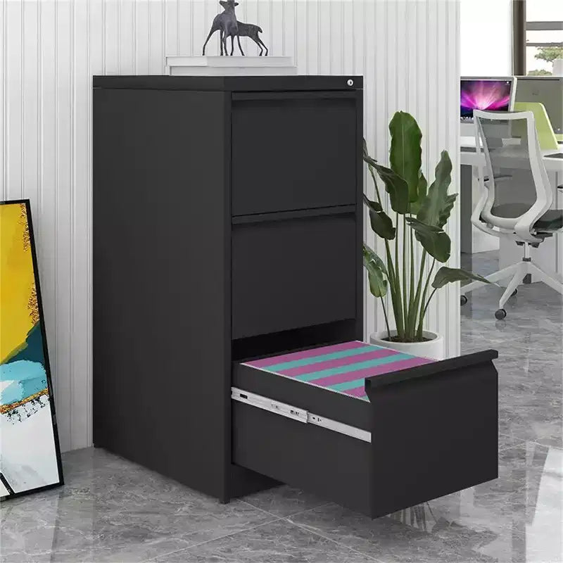 VIYET 41 classeur vertical verrouillable à 3 tiroirs, armoire de rangement de bureau en métal noir (anti-basculement pour dossiers Lettre/A4/Legal)
