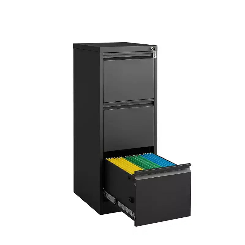 VIYET 41 classeur vertical verrouillable à 3 tiroirs, armoire de rangement de bureau en métal noir (anti-basculement pour dossiers Lettre/A4/Legal)