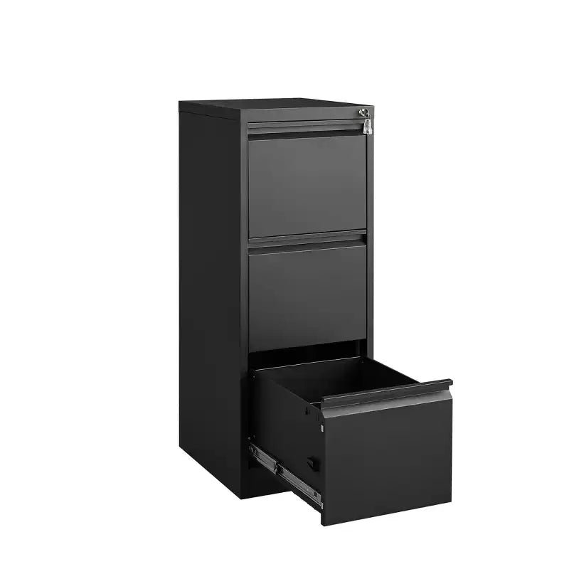 VIYET 41 classeur vertical verrouillable à 3 tiroirs, armoire de rangement de bureau en métal noir (anti-basculement pour dossiers Lettre/A4/Legal)