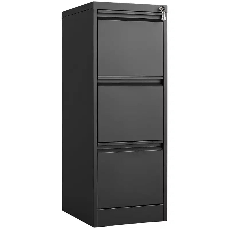 VIYET 41 classeur vertical verrouillable à 3 tiroirs, armoire de rangement de bureau en métal noir (anti-basculement pour dossiers Lettre/A4/Legal)