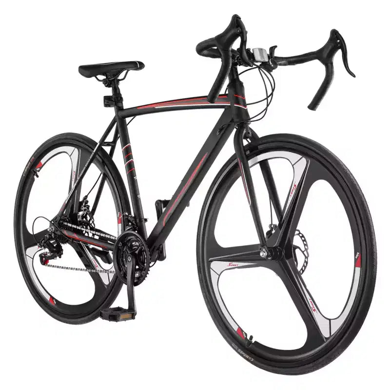 Vélo de course NAYSAYE 700C avec 21 vitesses, cadre en acier au carbone et freins à disque pour les déplacements urbains, Noir, 53.74*8.27*29.13