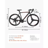 Vélo de course NAYSAYE 700C avec 21 vitesses, cadre en acier au carbone et freins à disque pour les déplacements urbains, Noir, 53.74*8.27*29.13