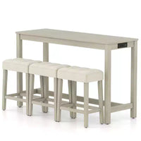 Ensemble table de bar 4 pièces Costway avec station de recharge, 3 tabourets rembourrés pour salon et cuisine