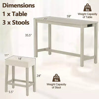 Ensemble table de bar 4 pièces Costway avec station de recharge, 3 tabourets rembourrés pour salon et cuisine