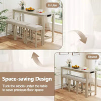 Ensemble table de bar 4 pièces Costway avec station de recharge, 3 tabourets rembourrés pour salon et cuisine