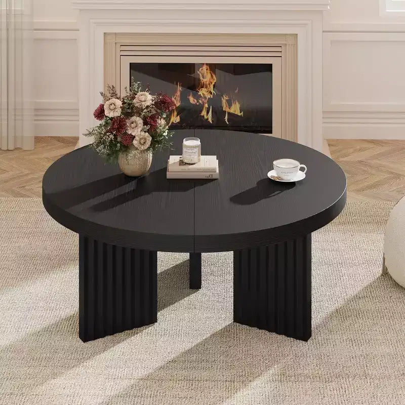 Petite table basse ronde 33.4 à plateau épais de 1.3, table centrale circulaire à pieds cannelés, tables cocktail d'appoint pour maison, bureau