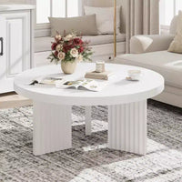 Petite table basse ronde 33.4 à plateau épais de 1.3, table centrale circulaire à pieds cannelés, tables cocktail d'appoint pour maison, bureau