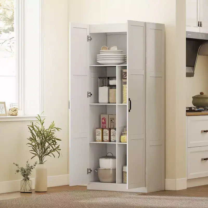 Garde-manger de cuisine haut HOMCOM 71 po avec charnières à fermeture douce, meuble de rangement garde-manger autoportant style ferme à étagères réglables