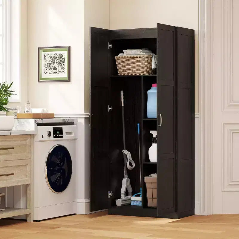 Garde-manger de cuisine haut HOMCOM 71 po avec charnières à fermeture douce, meuble de rangement garde-manger autoportant style ferme à étagères réglables