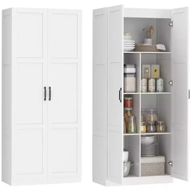 Garde-manger de cuisine haut HOMCOM 71 po avec charnières à fermeture douce, meuble de rangement garde-manger autoportant style ferme à étagères réglables