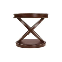 Table d'appoint ronde rétro VIYET 20 po en bois - base en X, placage en bois massif, noyer