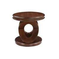Table d'appoint ronde rétro VIYET 20 po en bois - base en X, placage en bois massif, noyer