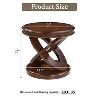 Table d'appoint ronde rétro VIYET 20 po en bois - base en X, placage en bois massif, noyer