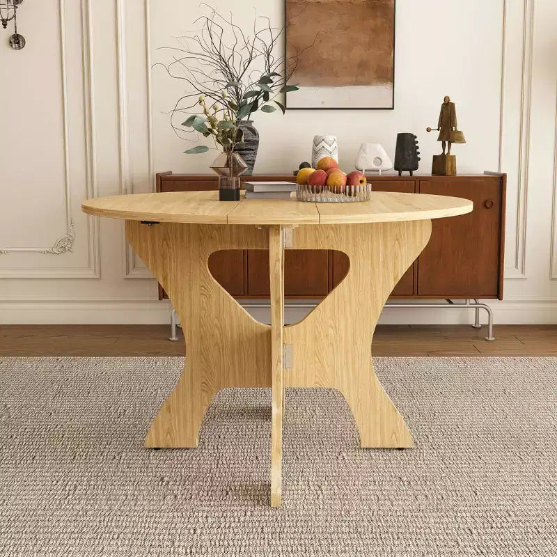 MAYEERTY table de salle à manger ronde pliable, table de cuisine en MDF gain de place avec placage chêne sauvage, table polyvalente intérieur-extérieur
